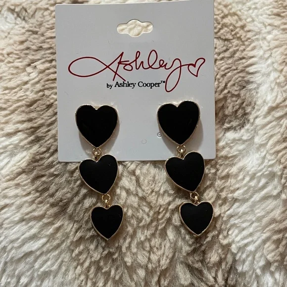 Ashley Cooper Black and Gold Triple Heart Earrings - Picture 2 of 5